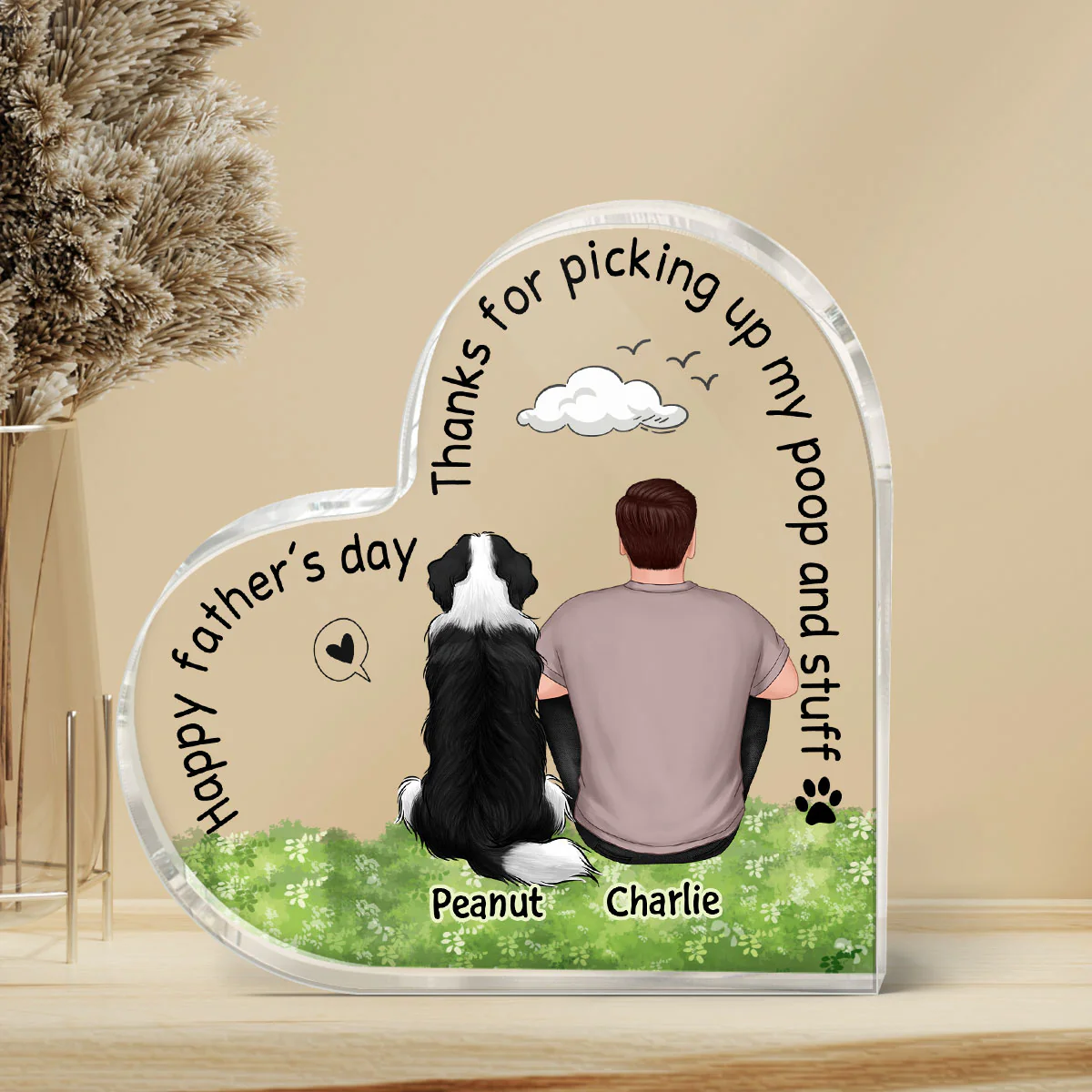 Dog Dad Thanks For Picking Up Our Poop Personalized Acrylic Heart Plaque - Image 3