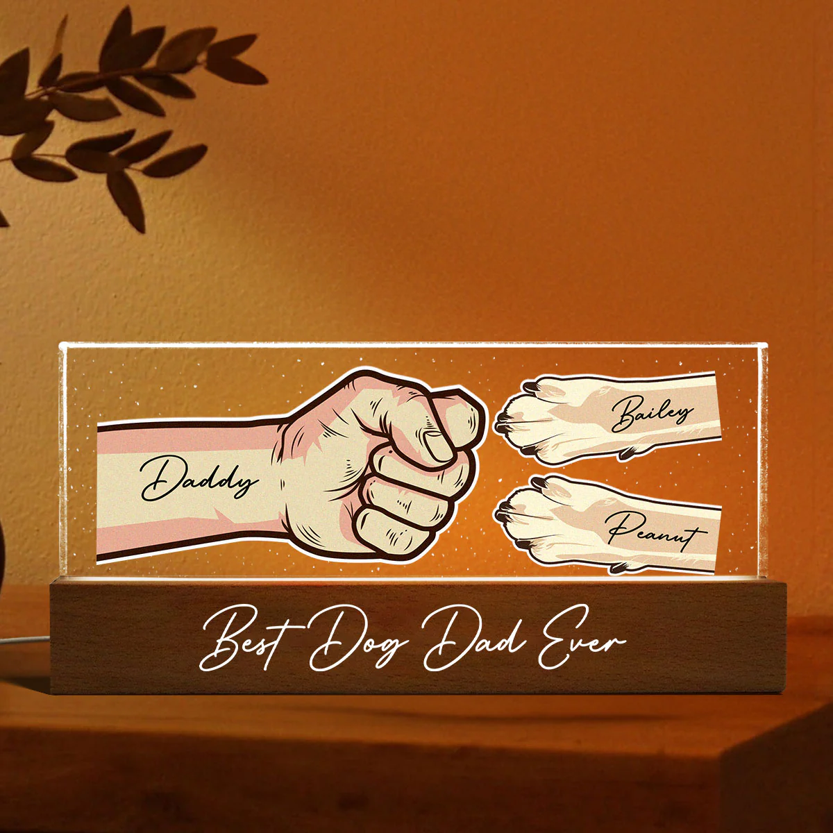 Dog Dad Vector Fist Bump Personalized Acrylic LED Night Light - Image 5