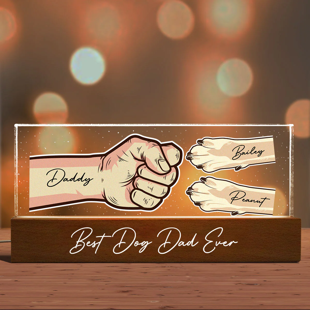 Dog Dad Vector Fist Bump Personalized Acrylic LED Night Light - Image 6