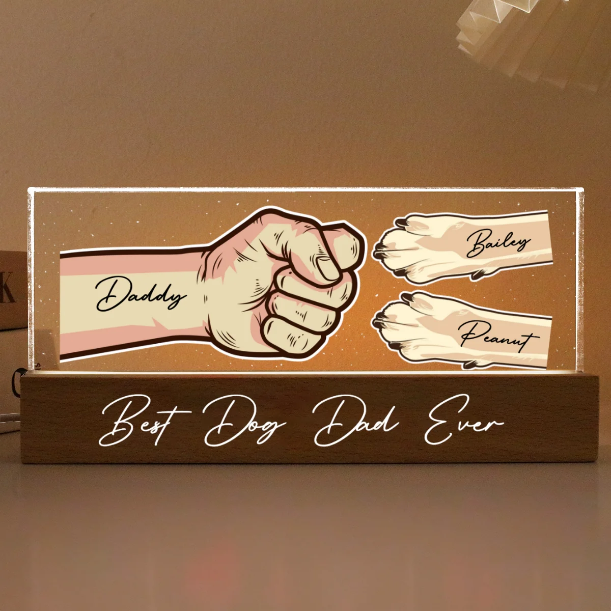 Dog Dad Vector Fist Bump Personalized Acrylic LED Night Light - Image 7