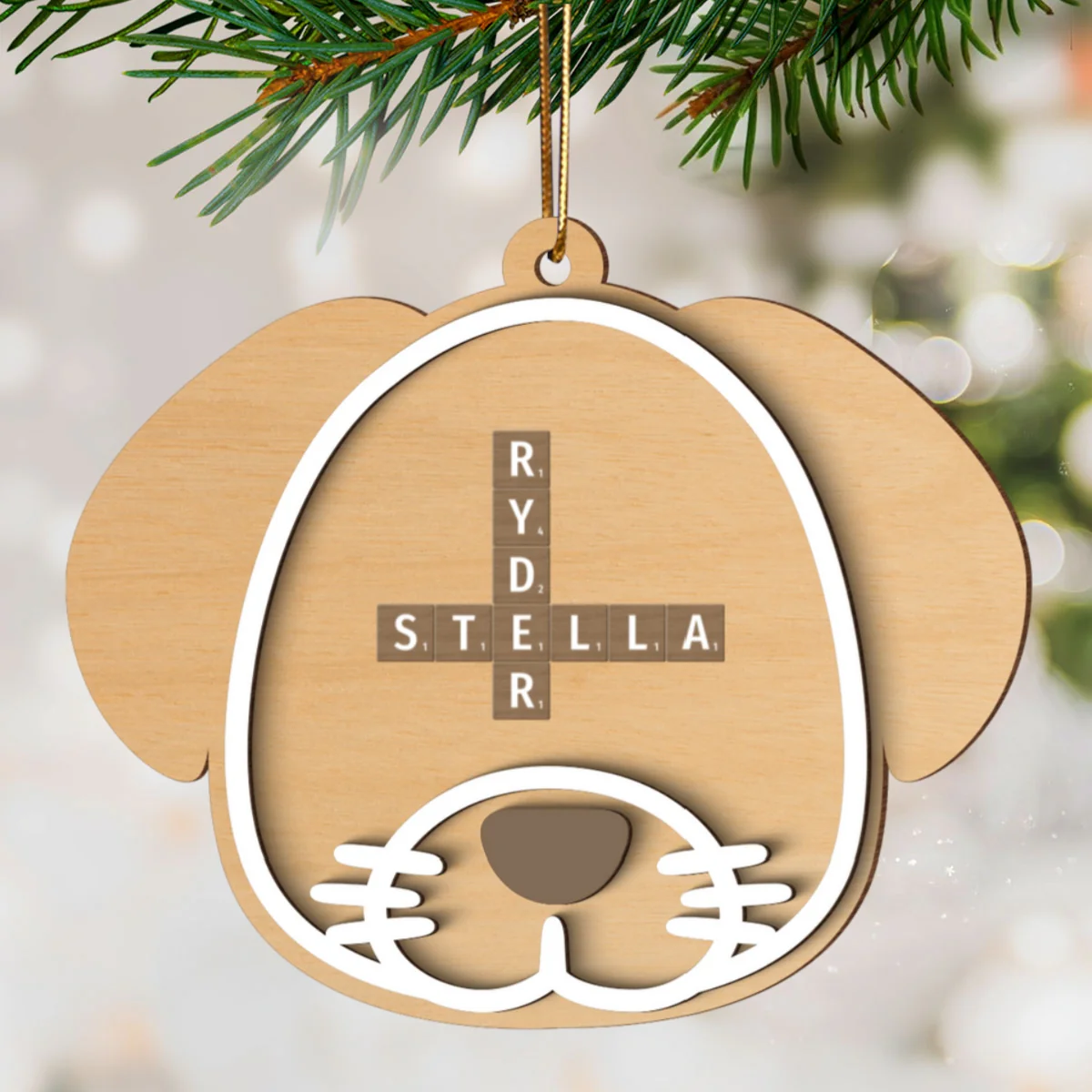 Dog Face Crossword Names Personalized 2-Layer Wooden Ornament, Christmas Gift for Dog Lovers - Image 10