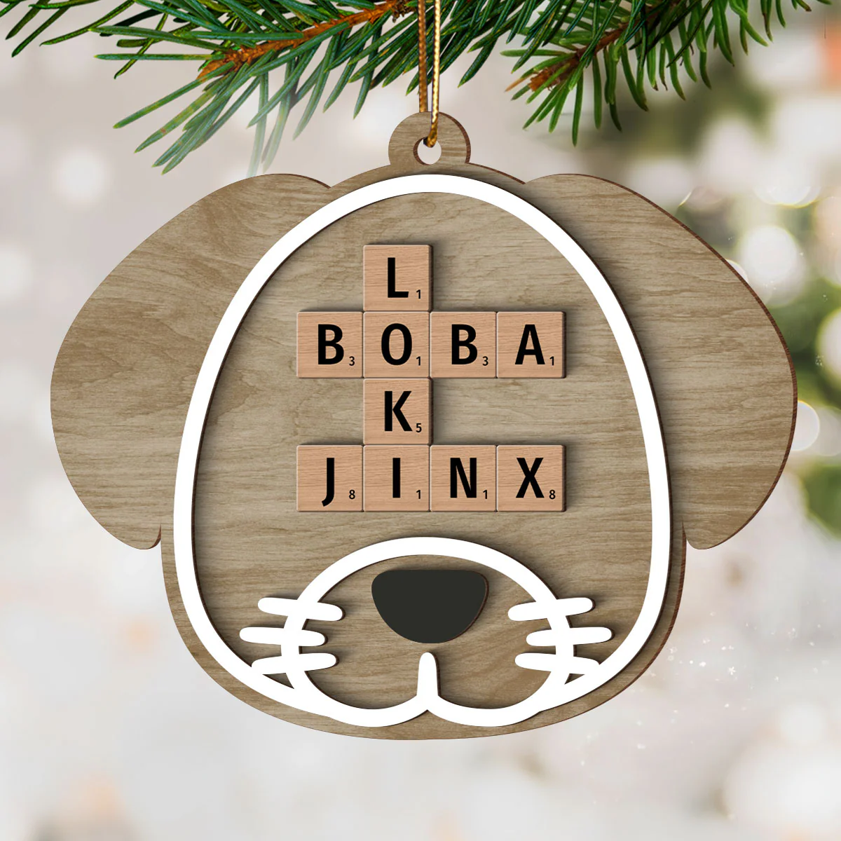 Dog Face Crossword Names Personalized 2-Layer Wooden Ornament, Christmas Gift for Dog Lovers - Image 5