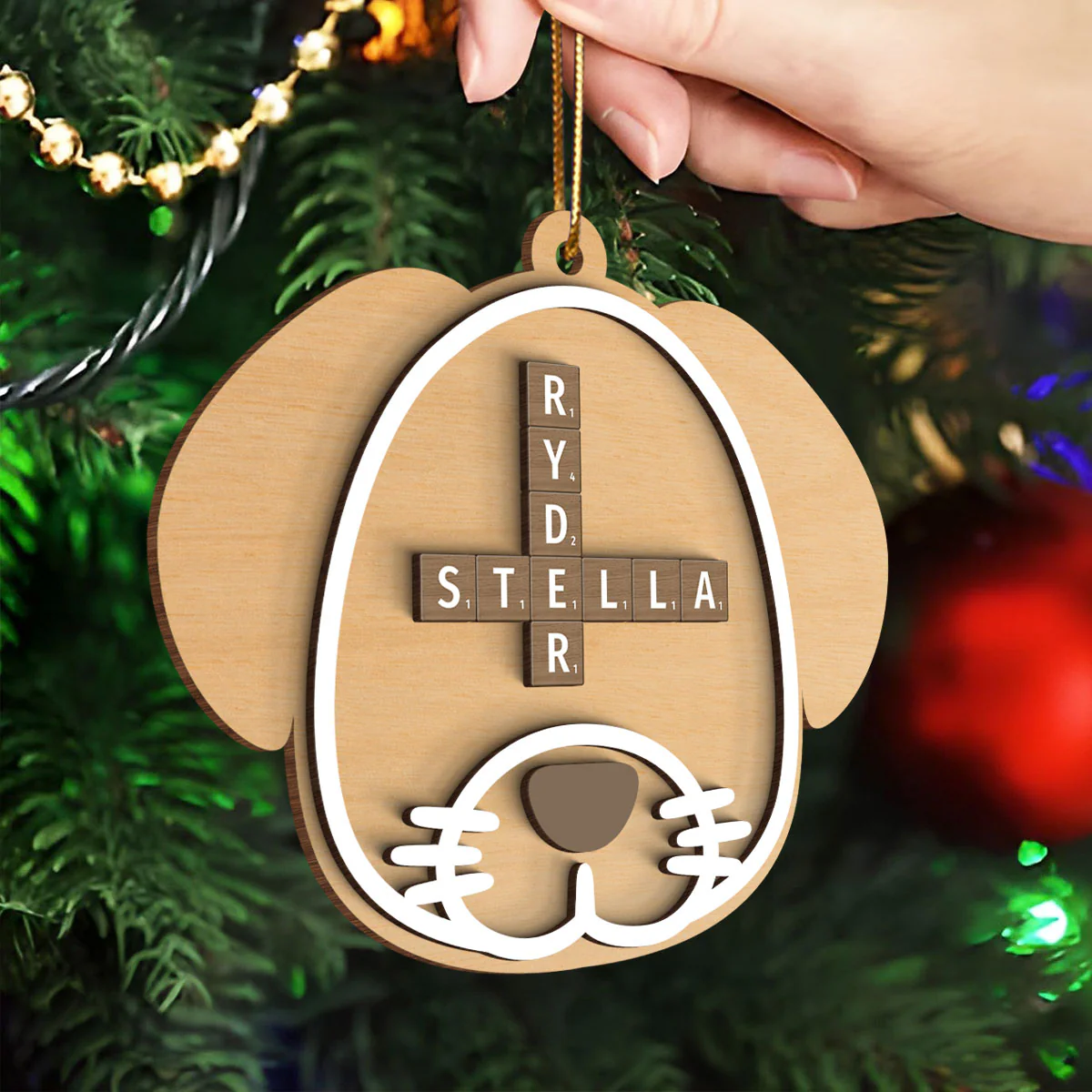 Dog Face Crossword Names Personalized 2-Layer Wooden Ornament, Christmas Gift for Dog Lovers - Image 6