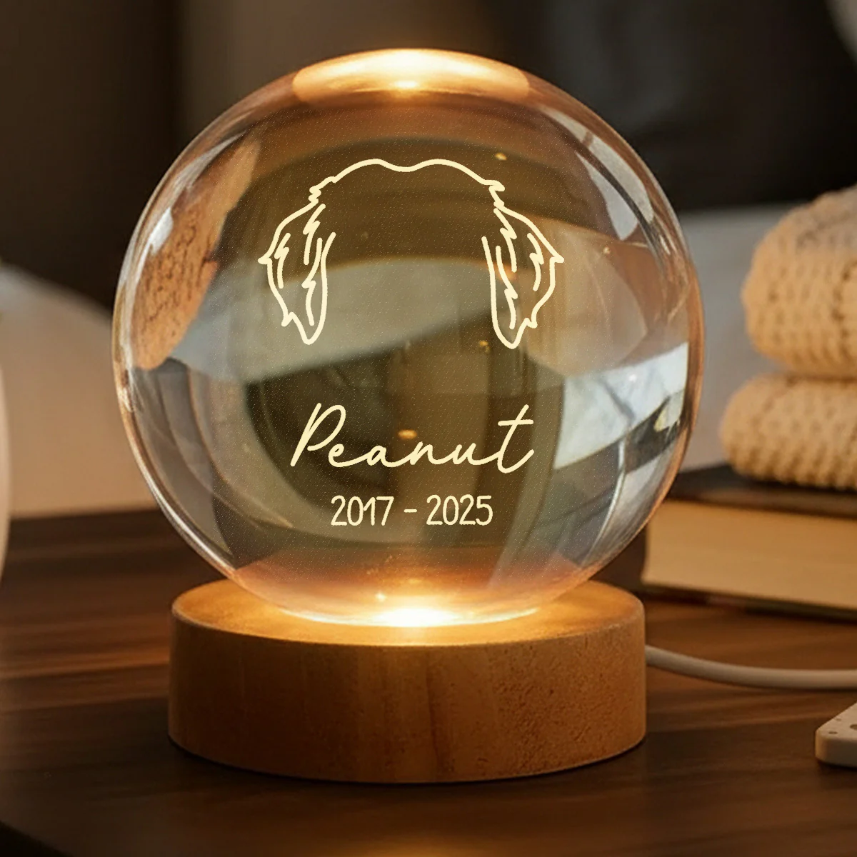 Dog Head Outline Memorial - Personalized Crystal Ball LED Night Light - Dog Memorial Remembrance Keepsake - Image 3
