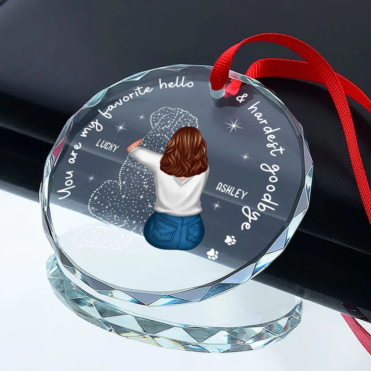 Dog Memorial Pet Loss Keepsake Personalized Glass Ornament - Image 4