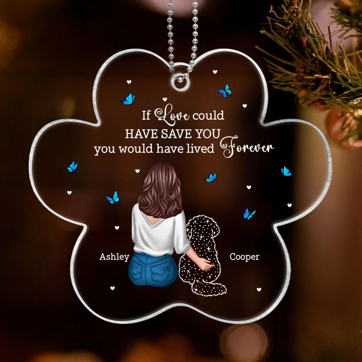 Dog Memorial Sitting Back View Memorial Keepsake Sympathy Gift Personalized Acrylic Ornament - Image 2
