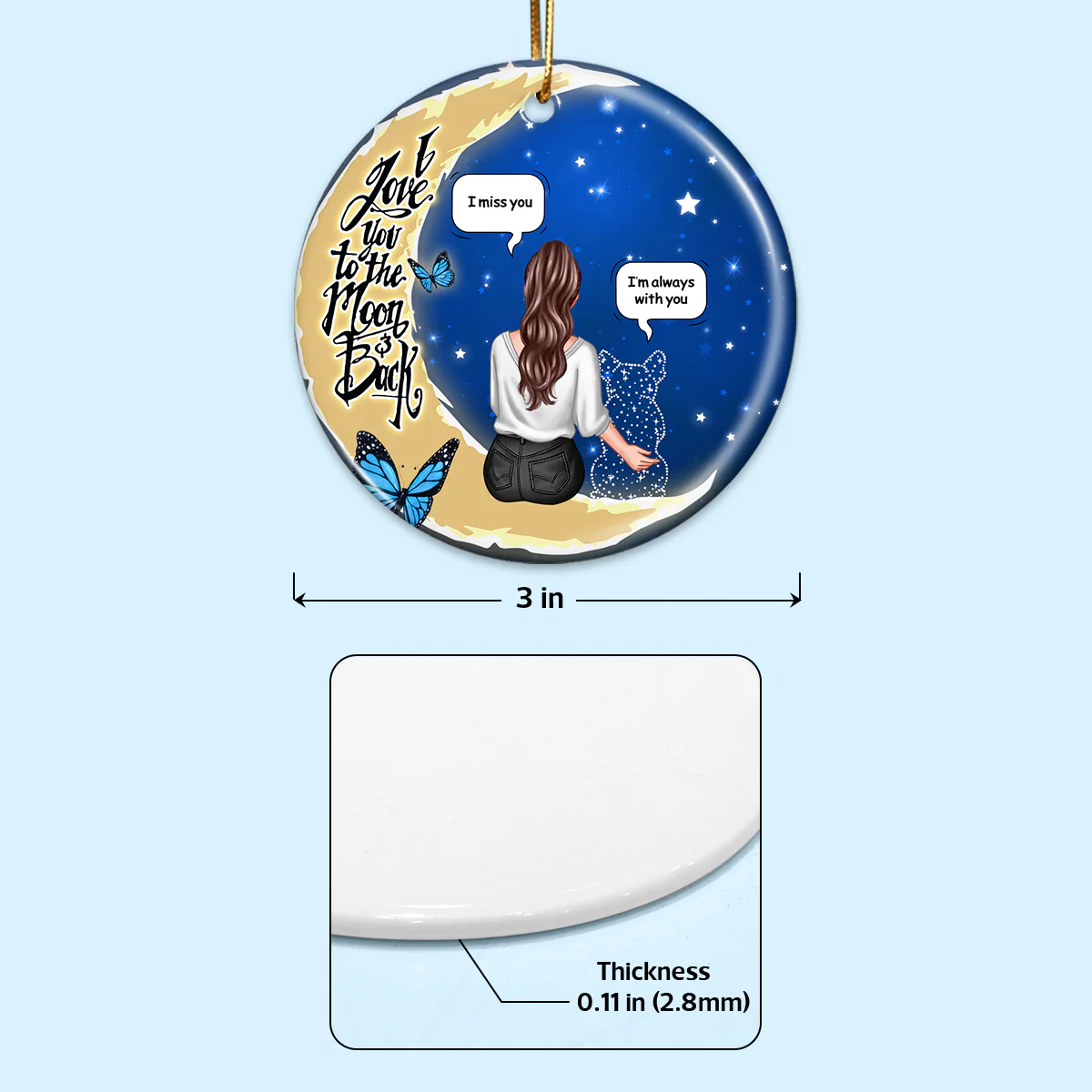 Dog Memorial Sitting On Moon Personalized Circle Ceramic Ornament - Image 6
