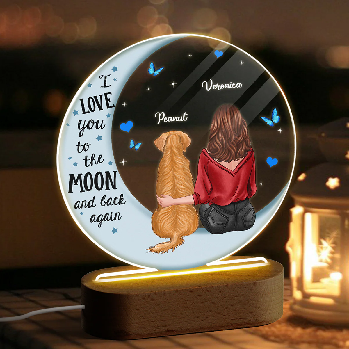 Dog Mom Blue Moon Personalized Circle Plaque LED Night Light - Acrylic LED Lamp - Valentine‘s Day Gift For Him, Gift For Her - Image 2
