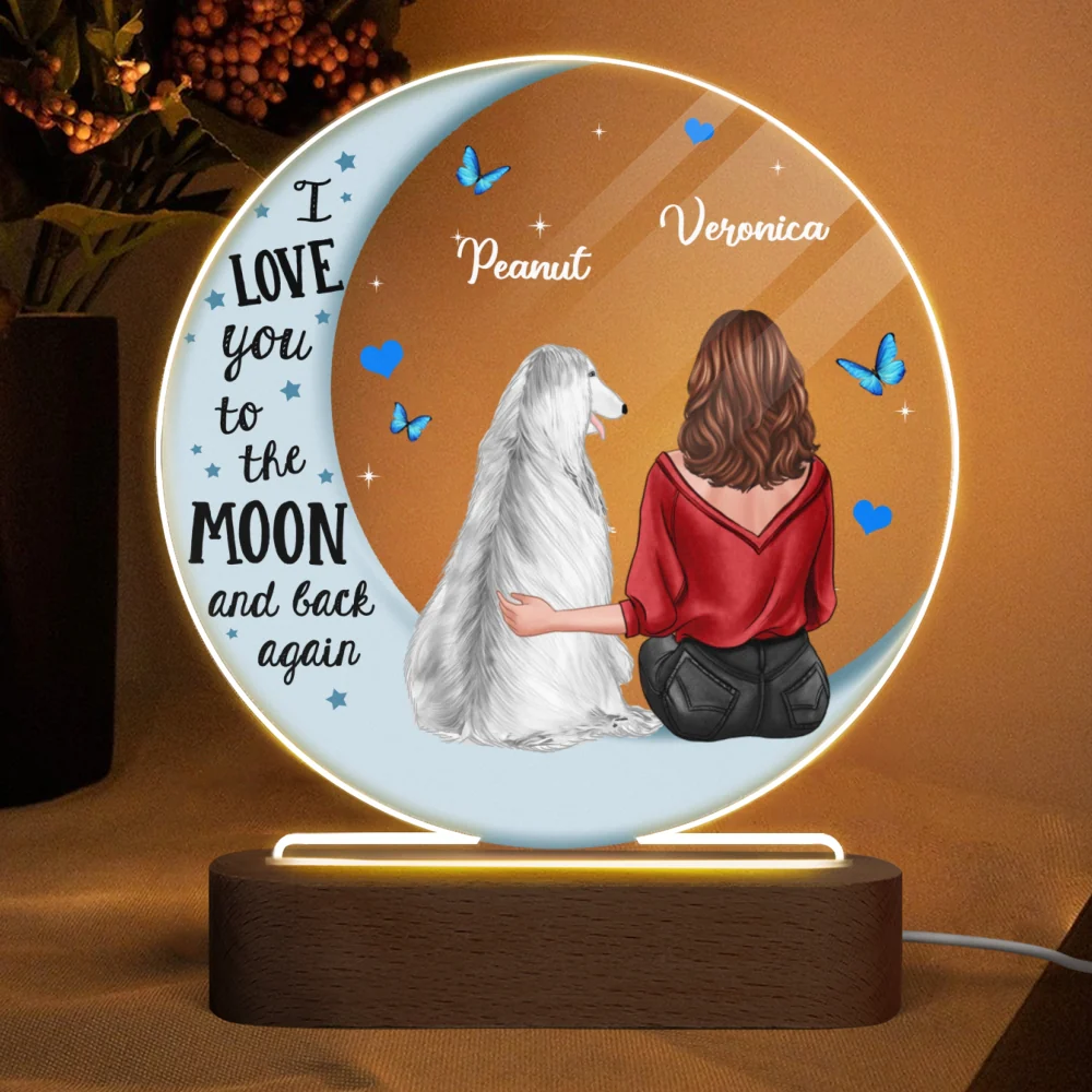 Dog Mom Blue Moon Personalized Circle Plaque LED Night Light - Acrylic LED Lamp - Valentine‘s Day Gift For Him, Gift For Her - Image 4