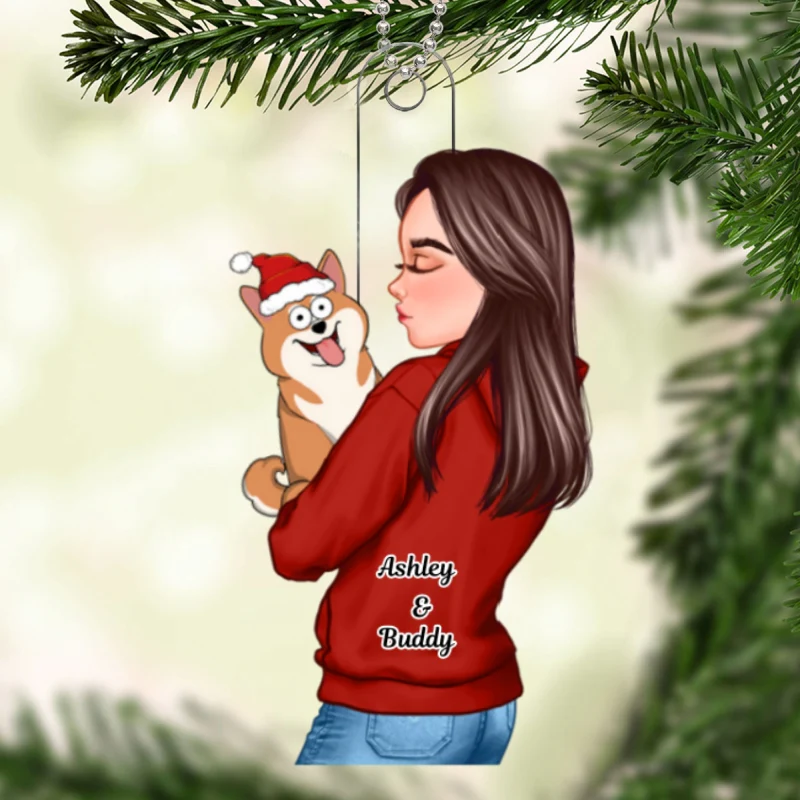 Dog Mom Cat Mom Hugging Dog Cat Personalized Acrylic Ornament - Image 5