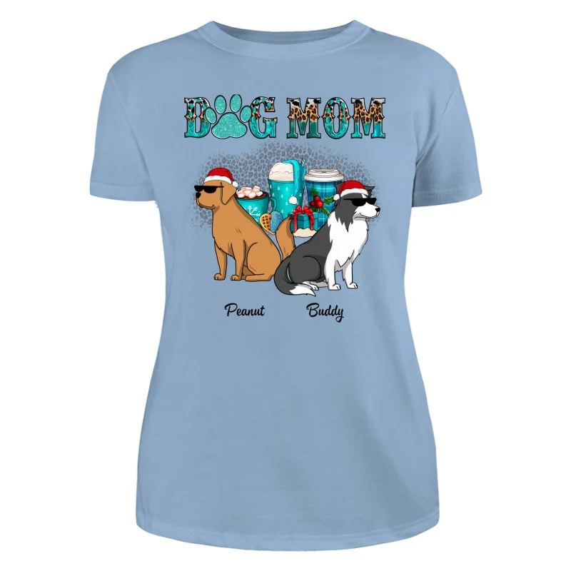 Dog Mom Christmas Drinks Funny Dogs Cartoon Personalized Shirt - Image 12