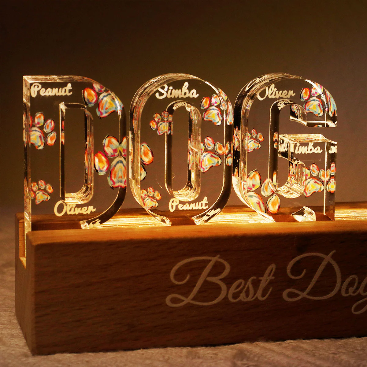 Dog Mom Colorful Watercolor Paw Personalized LED Night Light - Image 2