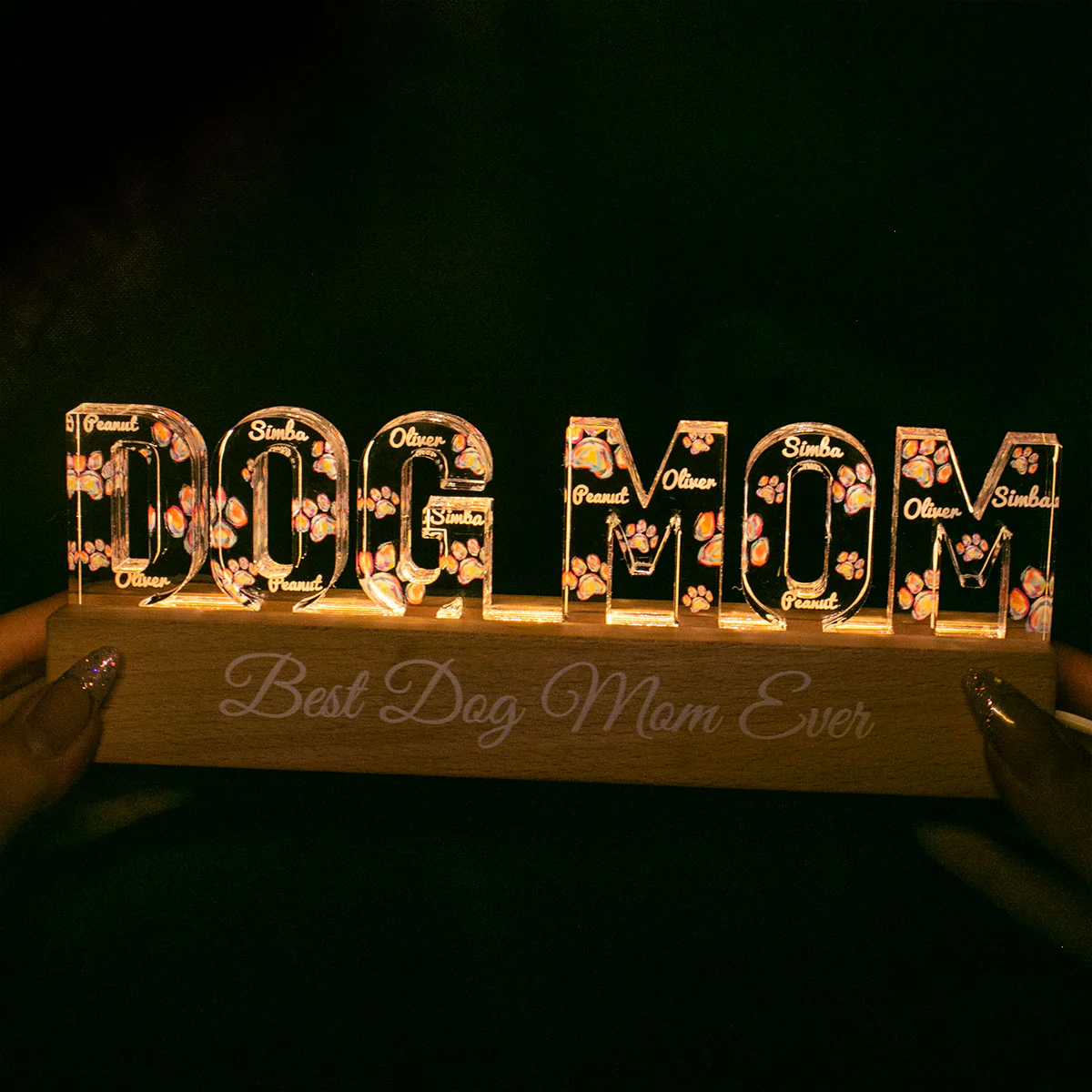 Dog Mom Colorful Watercolor Paw Personalized LED Night Light - Image 5