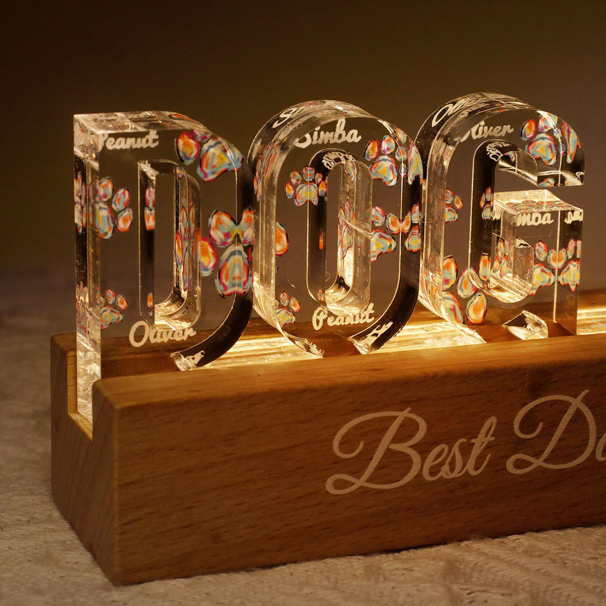 Dog Mom Colorful Watercolor Paw Personalized LED Night Light - Image 6
