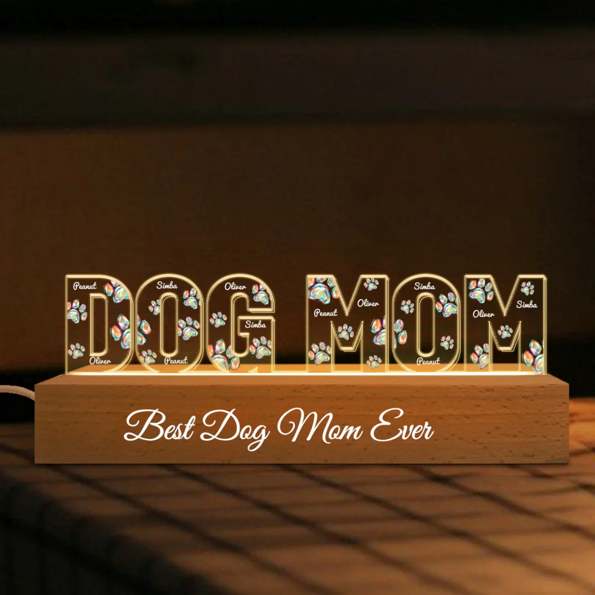 Dog Mom Colorful Watercolor Paw Personalized LED Night Light - Image 8