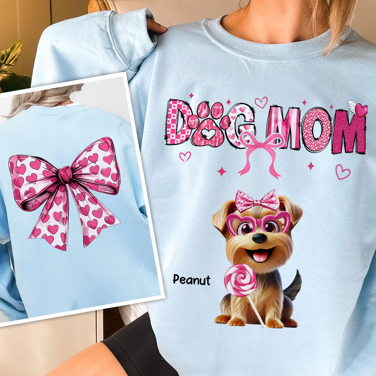 Dog Mom Cute Coquette Cartoon Dog Gift Personalized Double Sided Sweatshirt - Image 6