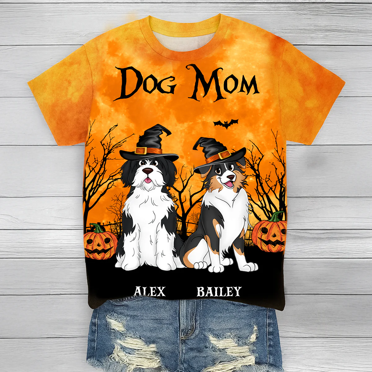 Dog Mom Halloween Moon Light Bat Tree - Personalized 3D Shirt - Image 4