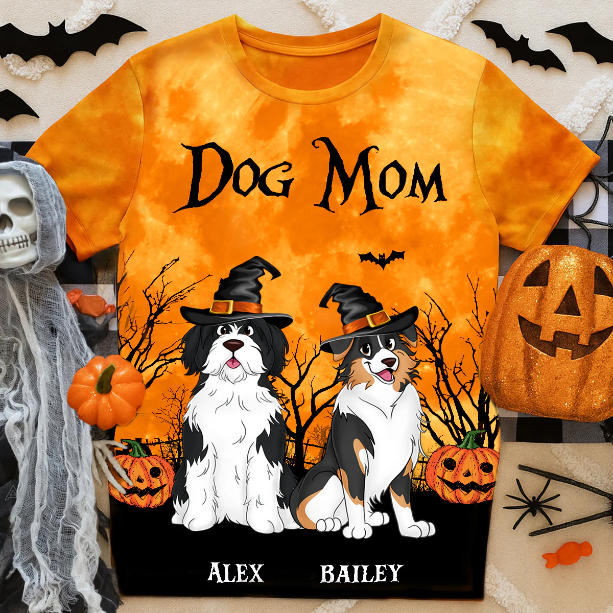 Dog Mom Halloween Moon Light Bat Tree - Personalized 3D Shirt - Image 9