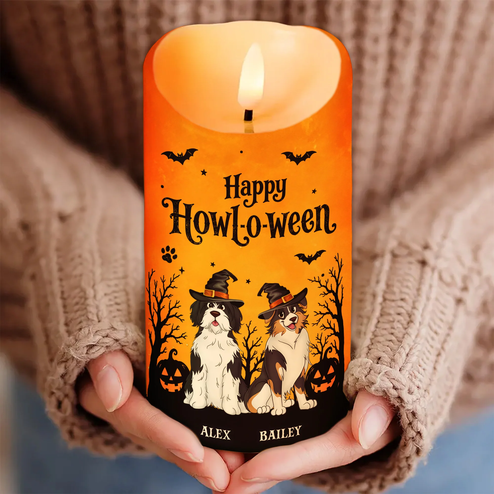 Dog Mom Happy Howloween - Personalized LED Candle - Pawfect Halloween Decor for Dog Lover - Image 3