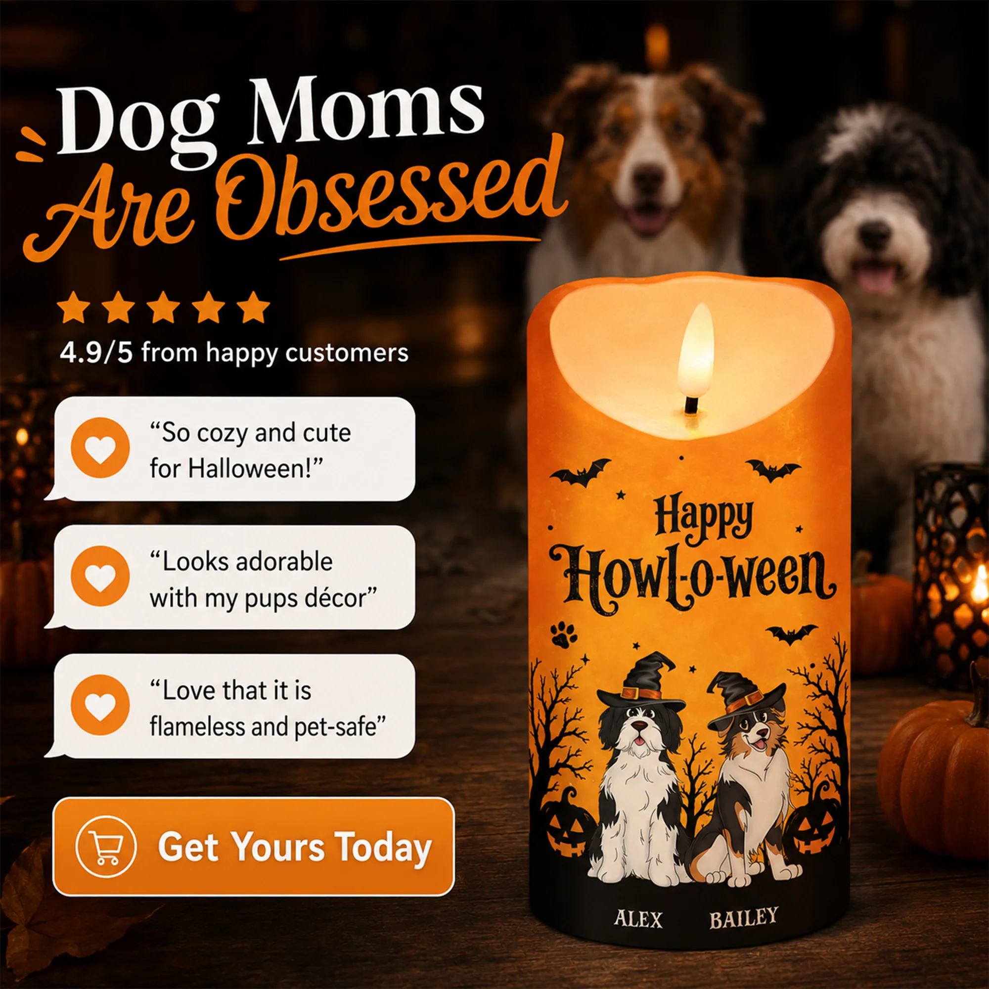 Dog Mom Happy Howloween - Personalized LED Candle - Pawfect Halloween Decor for Dog Lover - Image 8