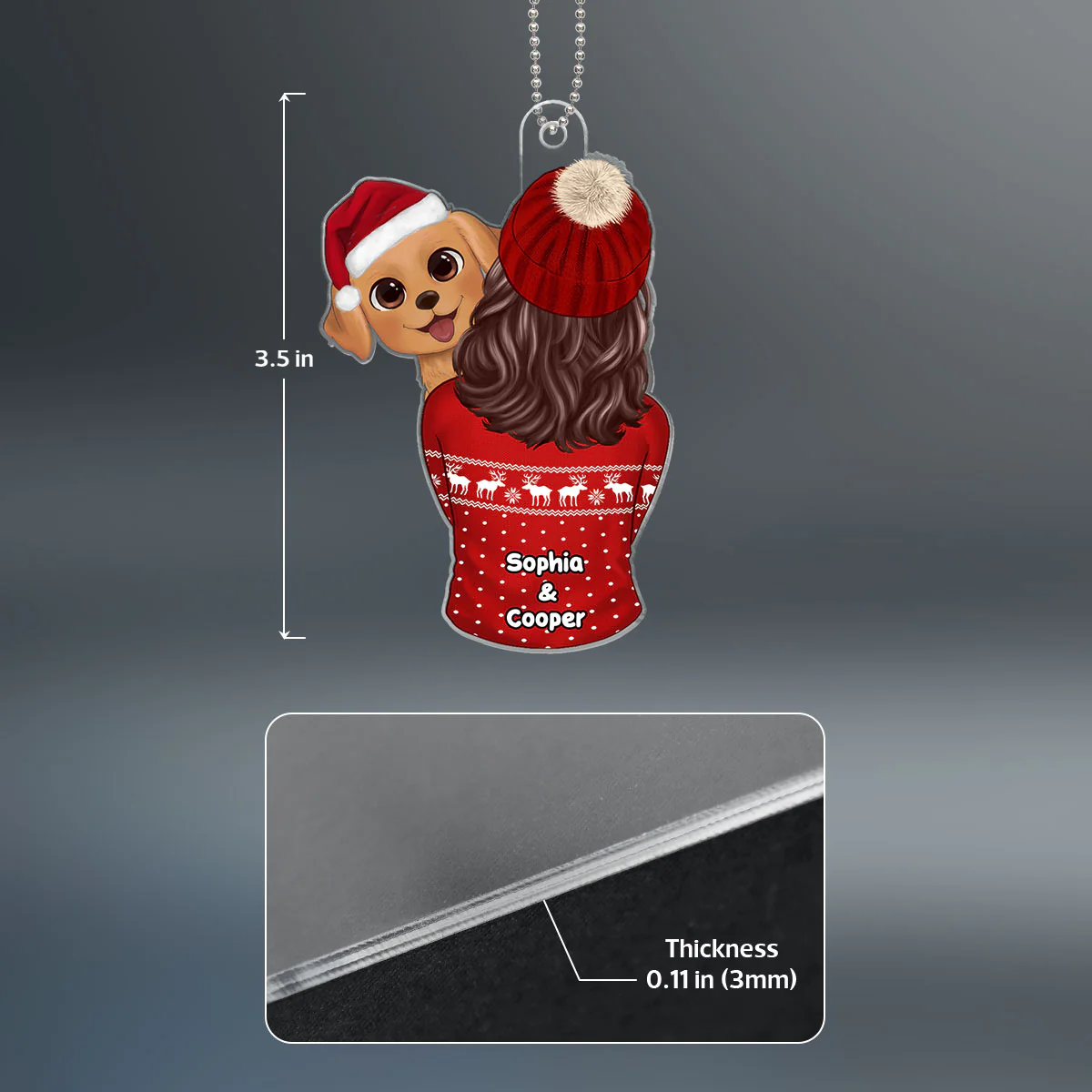Dog Mom Holding Dog Christmas Personalized Acrylic Ornament - Image 4