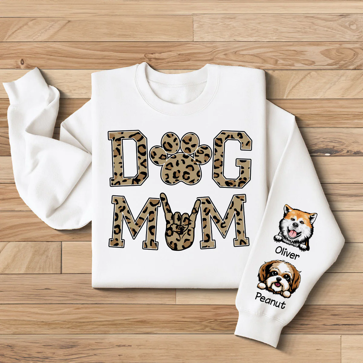 Dog Mom Leopard Peeking Dog, Gift For Dog Mom, Fur Mama, Personalized Sleeve Printed Sweatshirt - Image 2