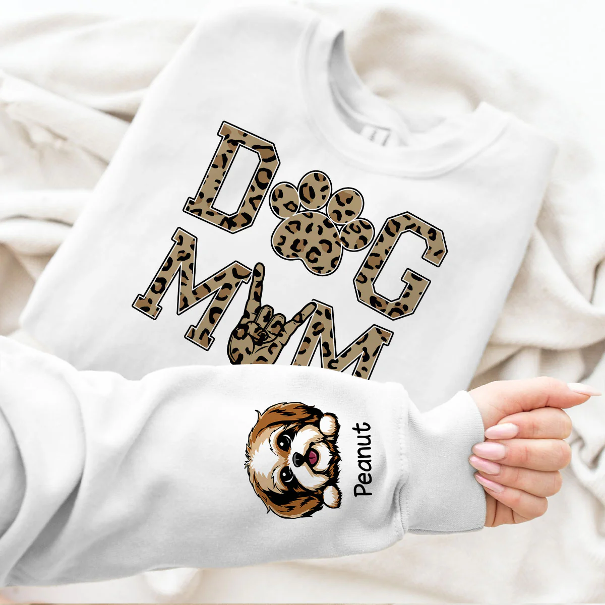 Dog Mom Leopard Peeking Dog, Gift For Dog Mom, Fur Mama, Personalized Sleeve Printed Sweatshirt - Image 4