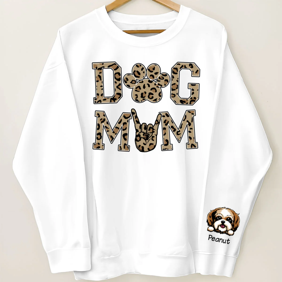 Dog Mom Leopard Peeking Dog, Gift For Dog Mom, Fur Mama, Personalized Sleeve Printed Sweatshirt - Image 7