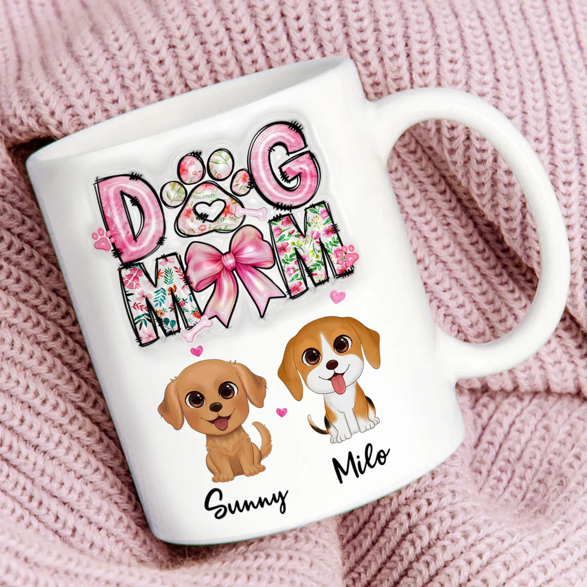 Dog Mom Pink Coquette Personalized 3D Inflated Mug, Watercolor Cute Dog, Gift for Dog Moms - Image 2