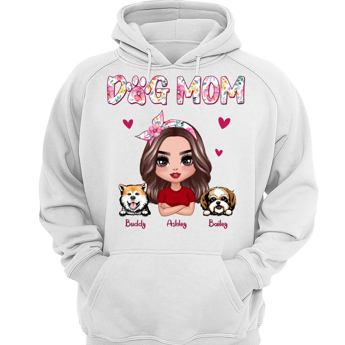 Dog Mom Pink Floral Words Gift For Dog Lovers Personalized Shirt - Image 3