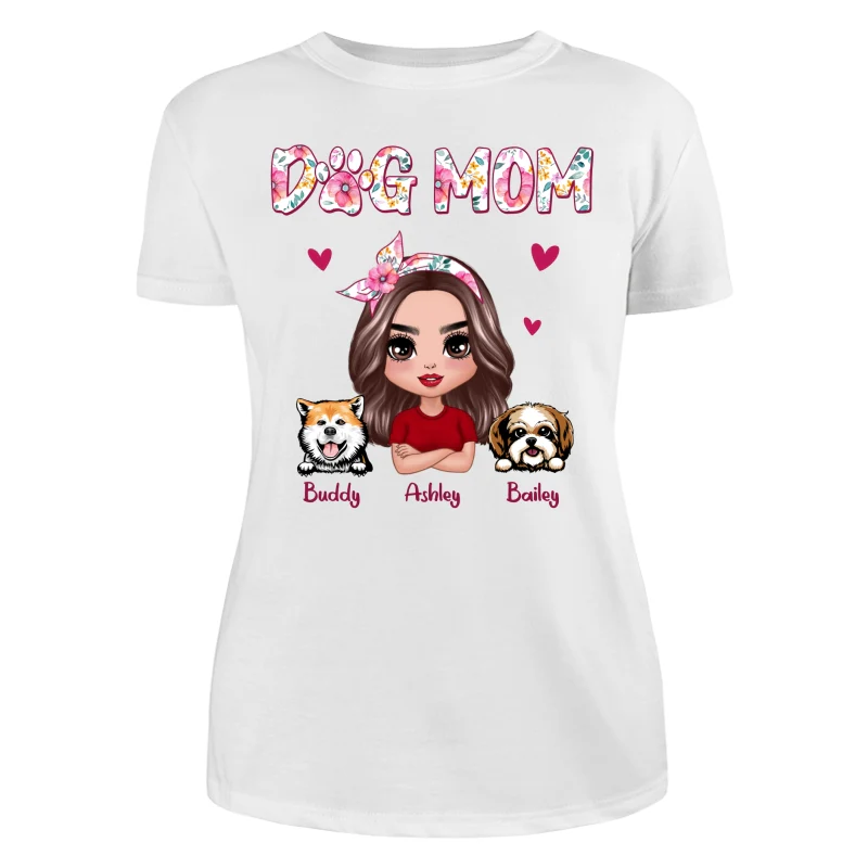 Dog Mom Pink Floral Words Gift For Dog Lovers Personalized Shirt - Image 9
