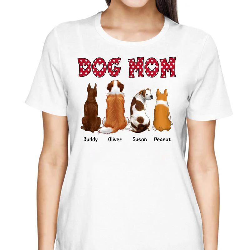 Dog Mom Polka Dot Sitting Dog Back View Personalized Shirt - Image 2