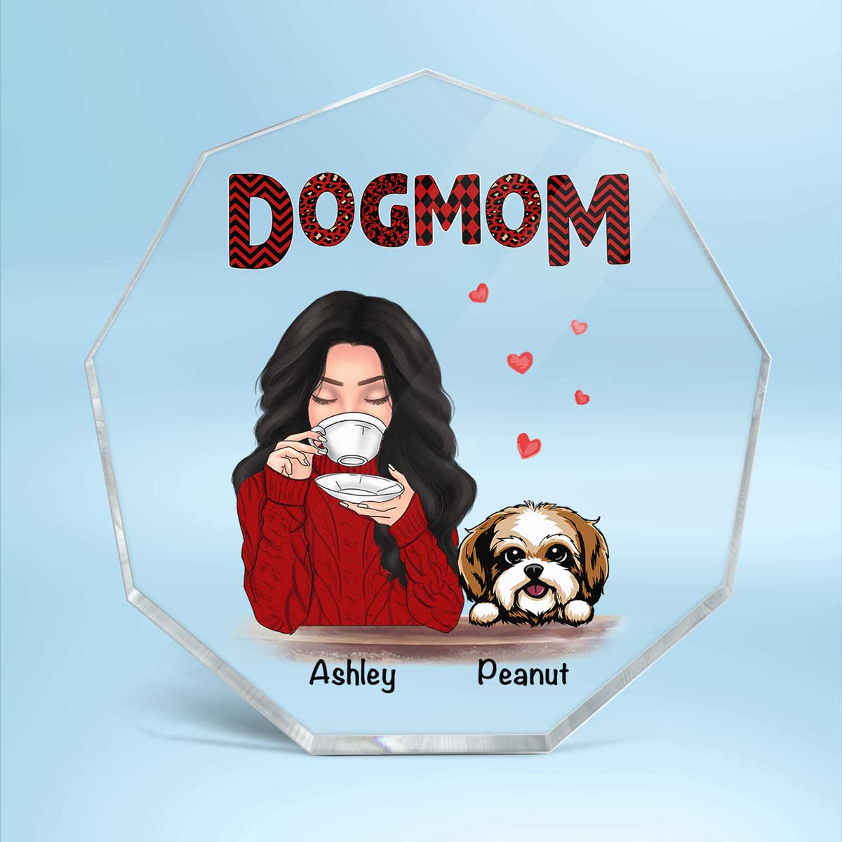 Dog Mom Red Patterned Personalized Nonagon Acrylic Plaque - Image 2