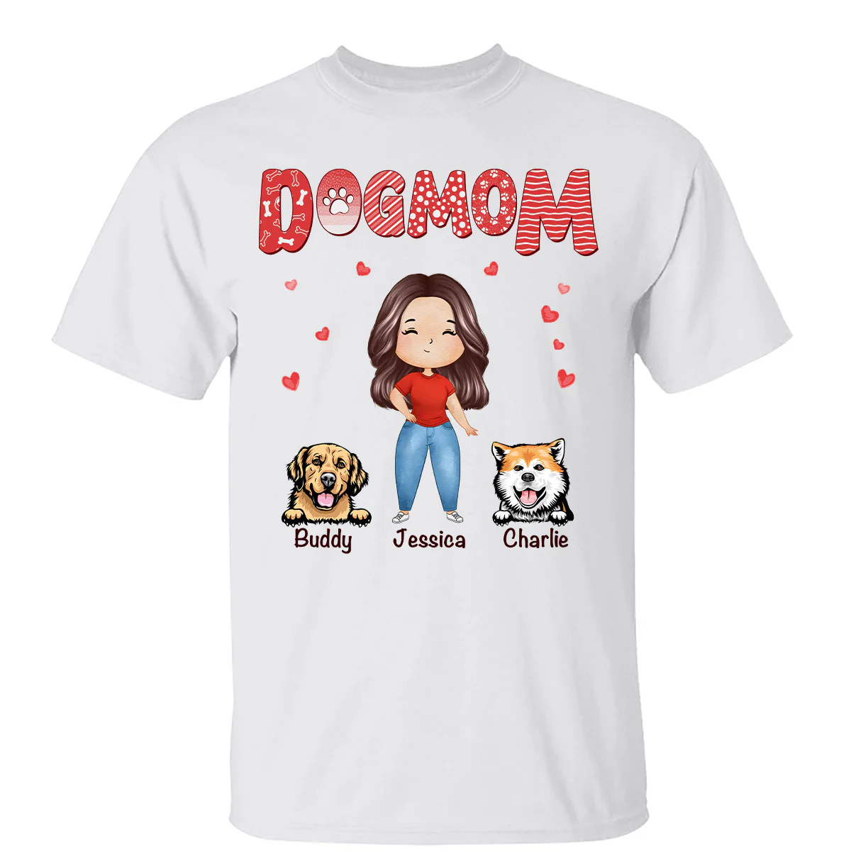Dog Mom Red Patterned Watercolor Personalized Shirt