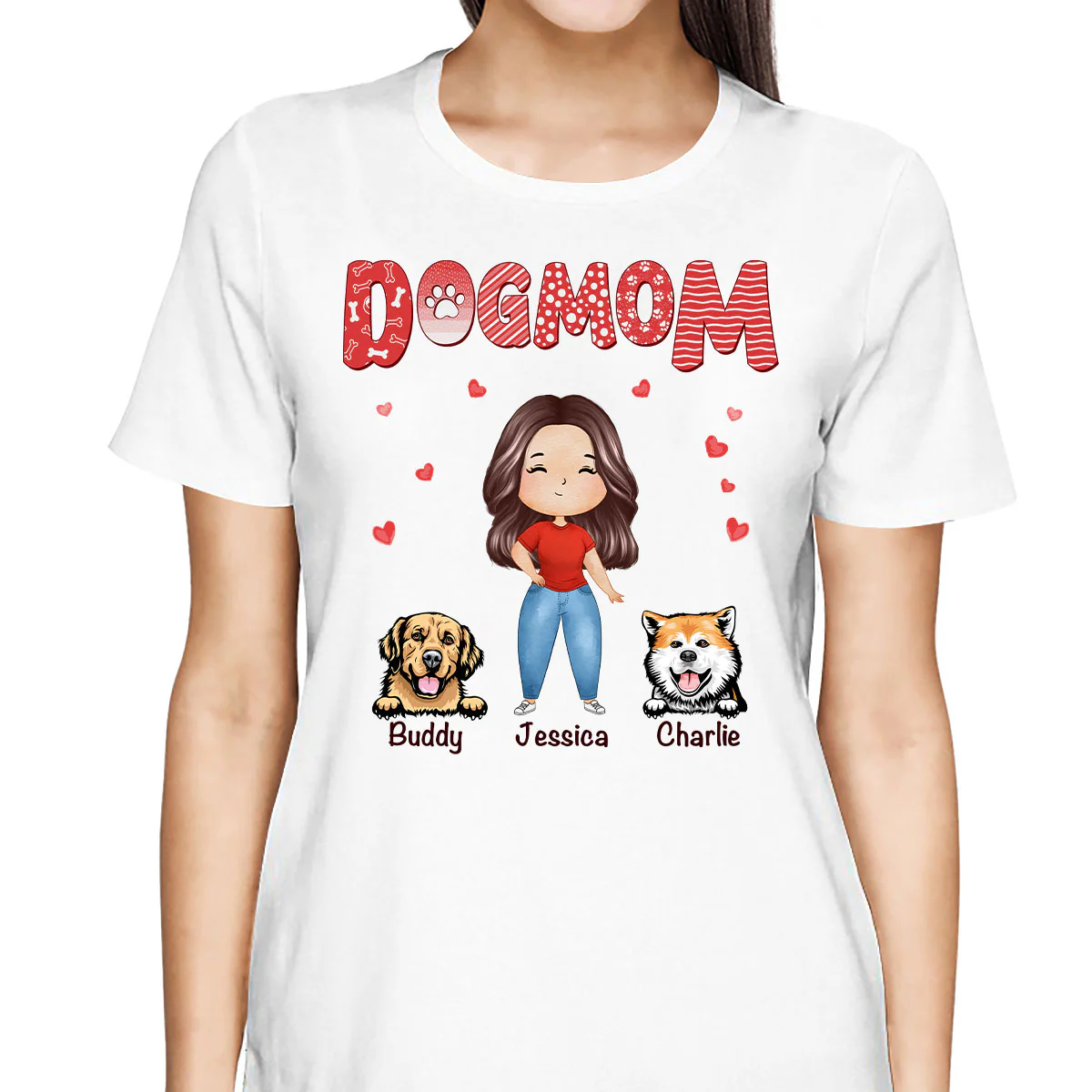 Dog Mom Red Patterned Watercolor Personalized Shirt - Image 2