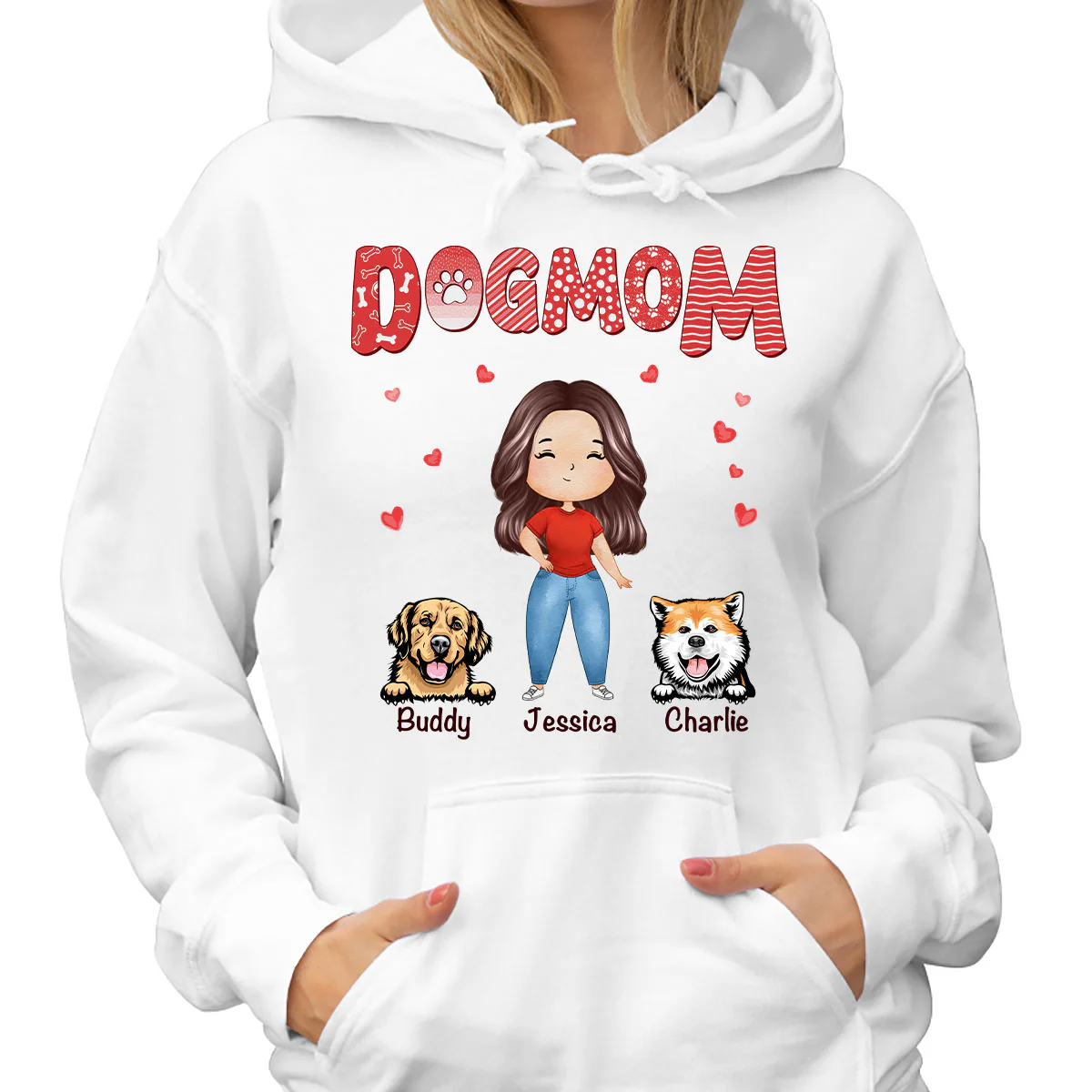 Dog Mom Red Patterned Watercolor Personalized Shirt - Image 4