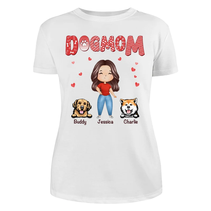 Dog Mom Red Patterned Watercolor Personalized Shirt - Image 9