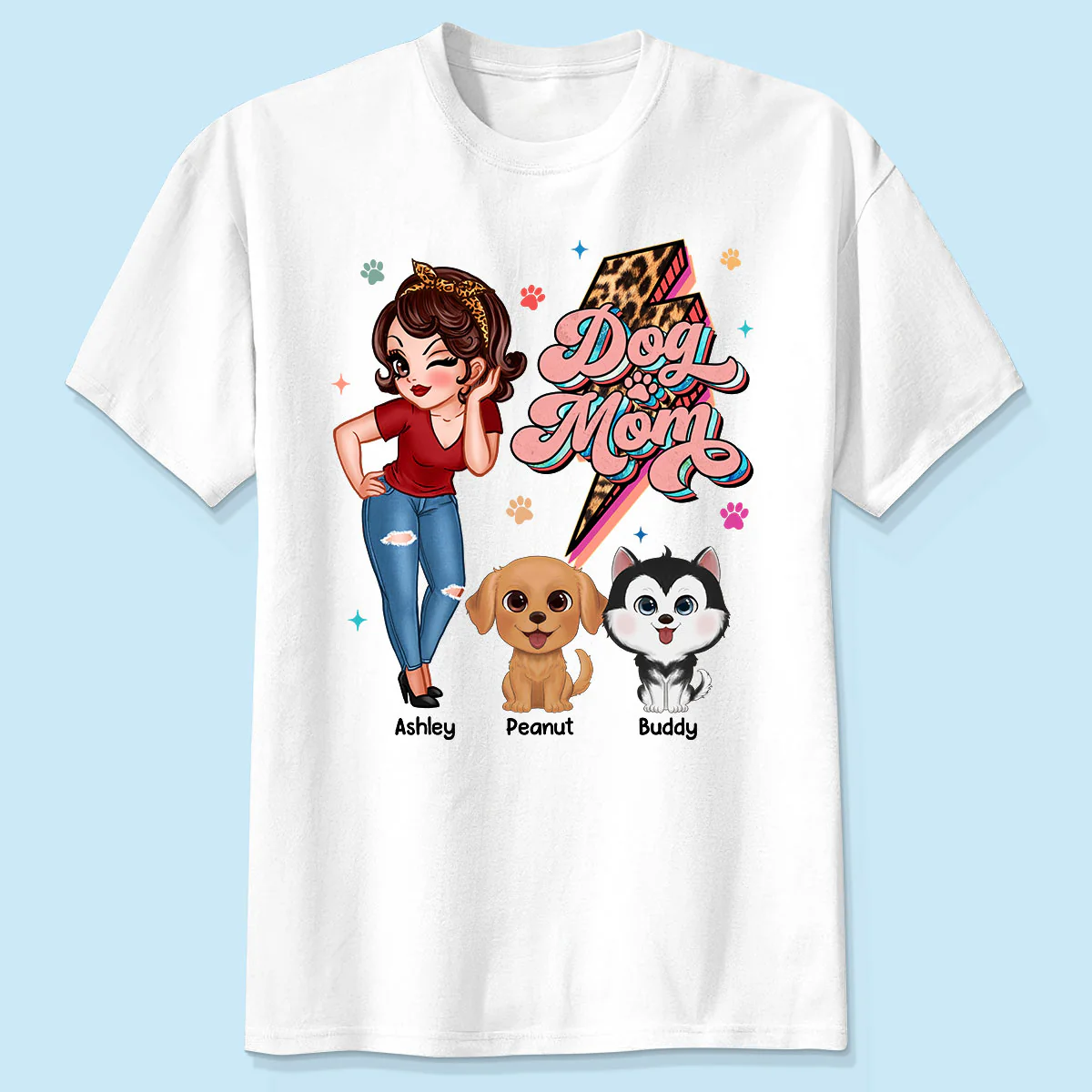 Dog Mom Retro Leopard Lightning Personalized Shirt