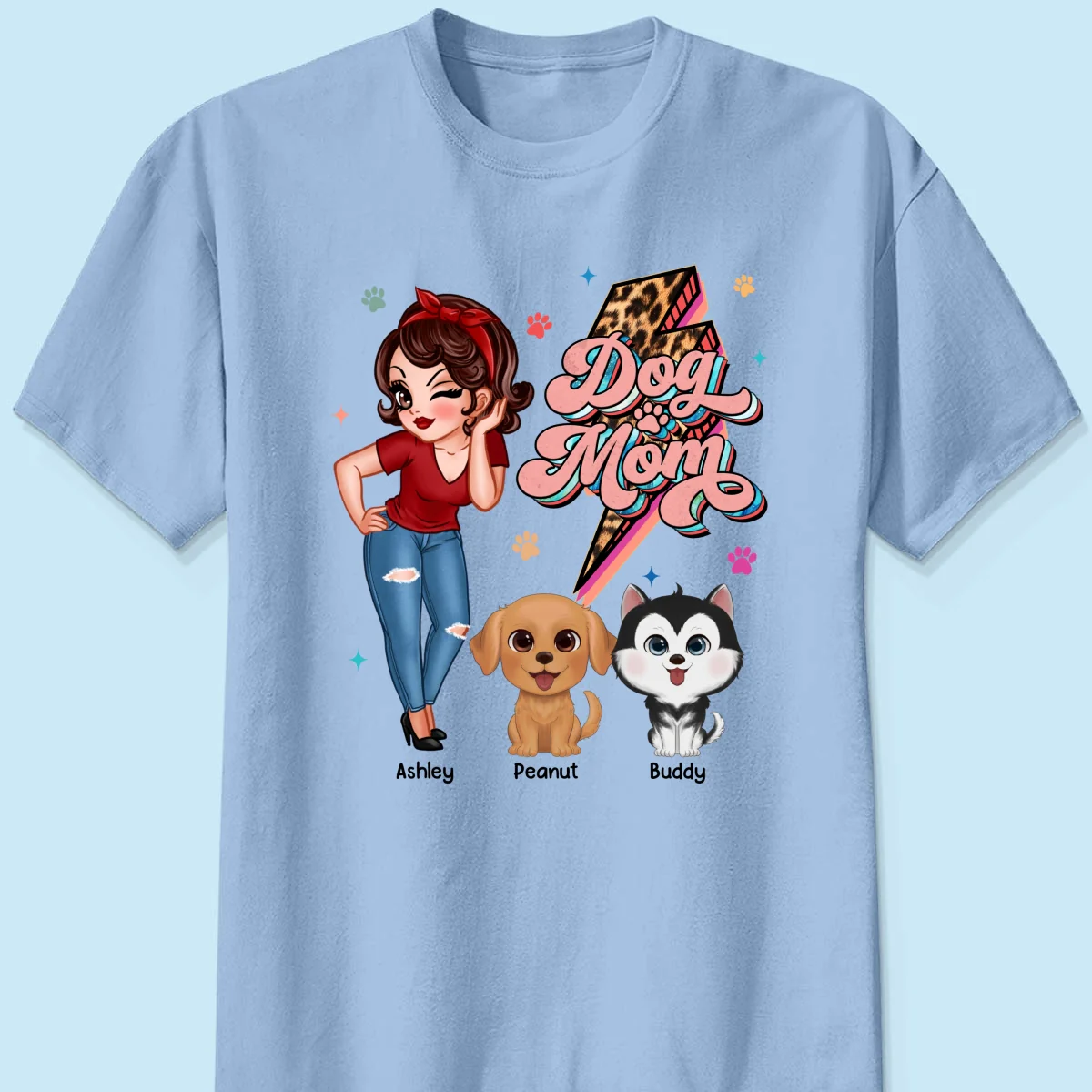 Dog Mom Retro Leopard Lightning Personalized Shirt - Image 10