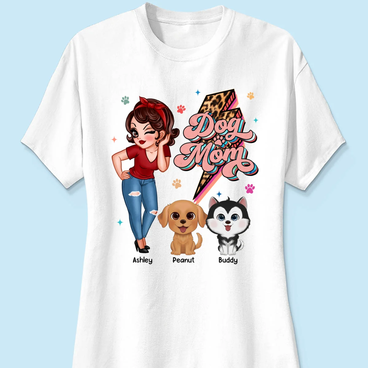 Dog Mom Retro Leopard Lightning Personalized Shirt - Image 11