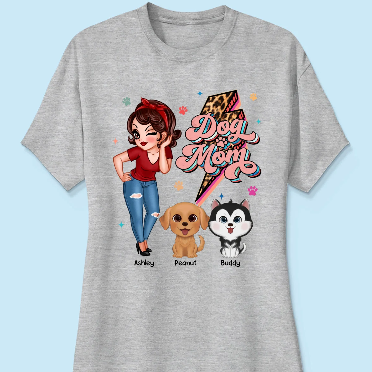 Dog Mom Retro Leopard Lightning Personalized Shirt - Image 12