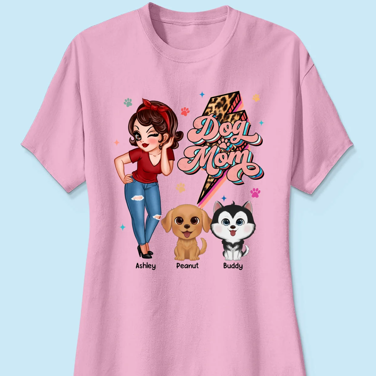 Dog Mom Retro Leopard Lightning Personalized Shirt - Image 13