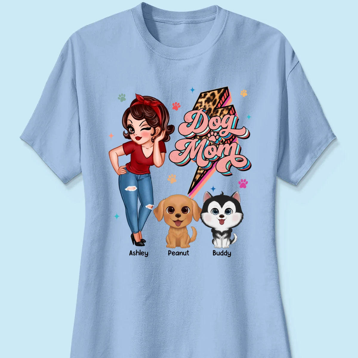 Dog Mom Retro Leopard Lightning Personalized Shirt - Image 14