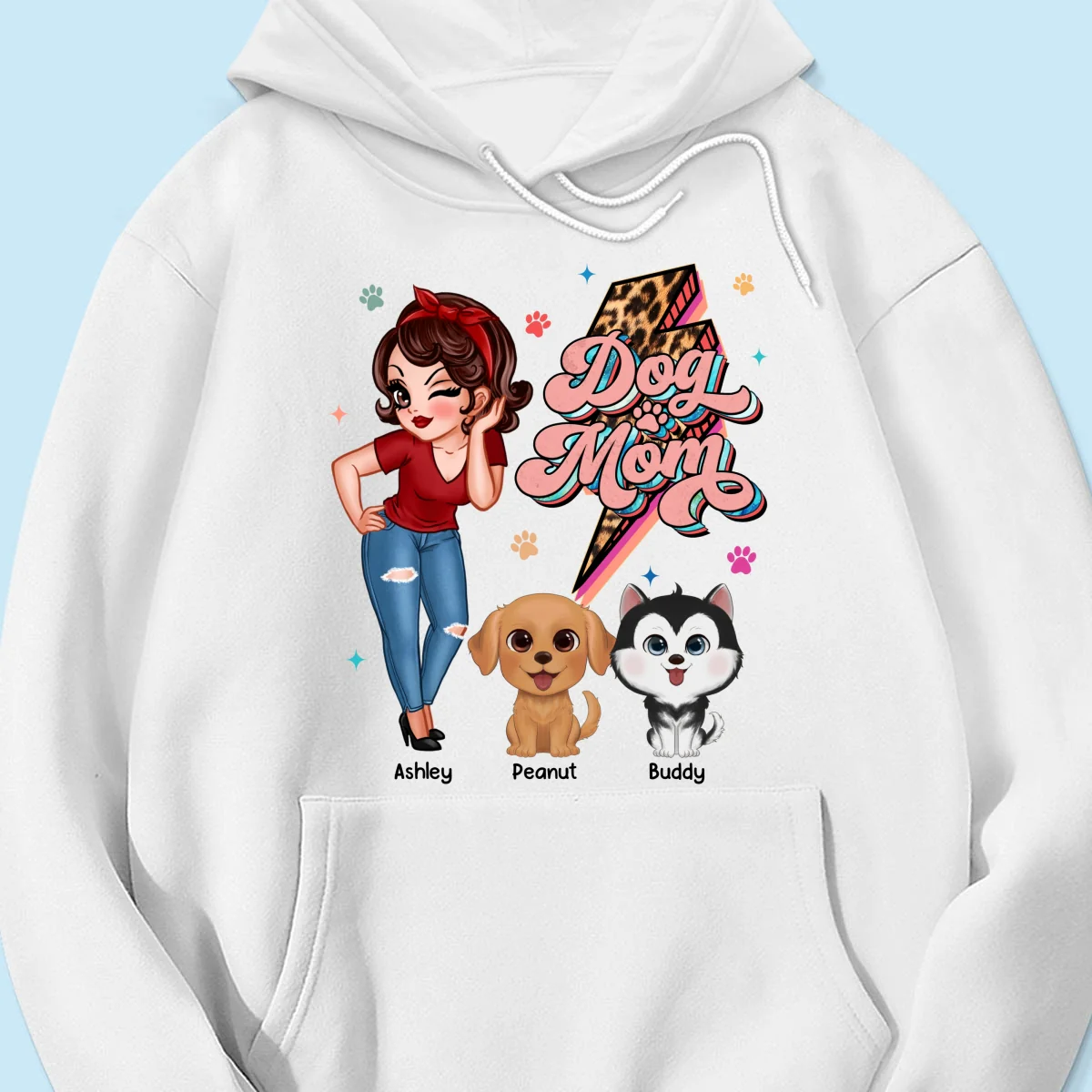 Dog Mom Retro Leopard Lightning Personalized Shirt - Image 15