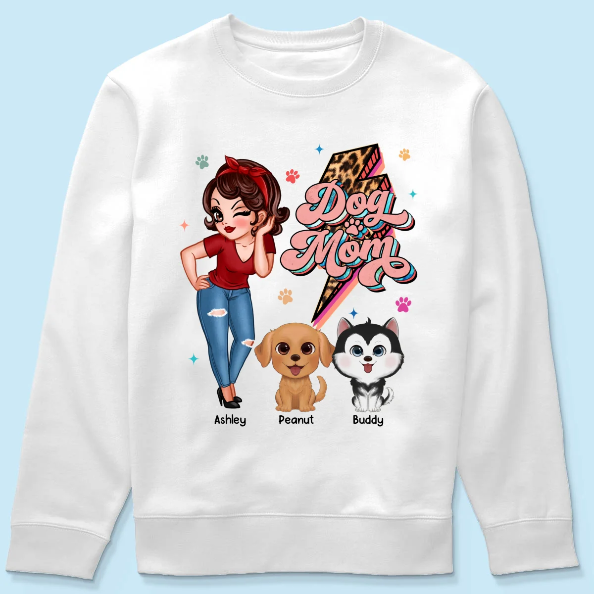 Dog Mom Retro Leopard Lightning Personalized Shirt - Image 19