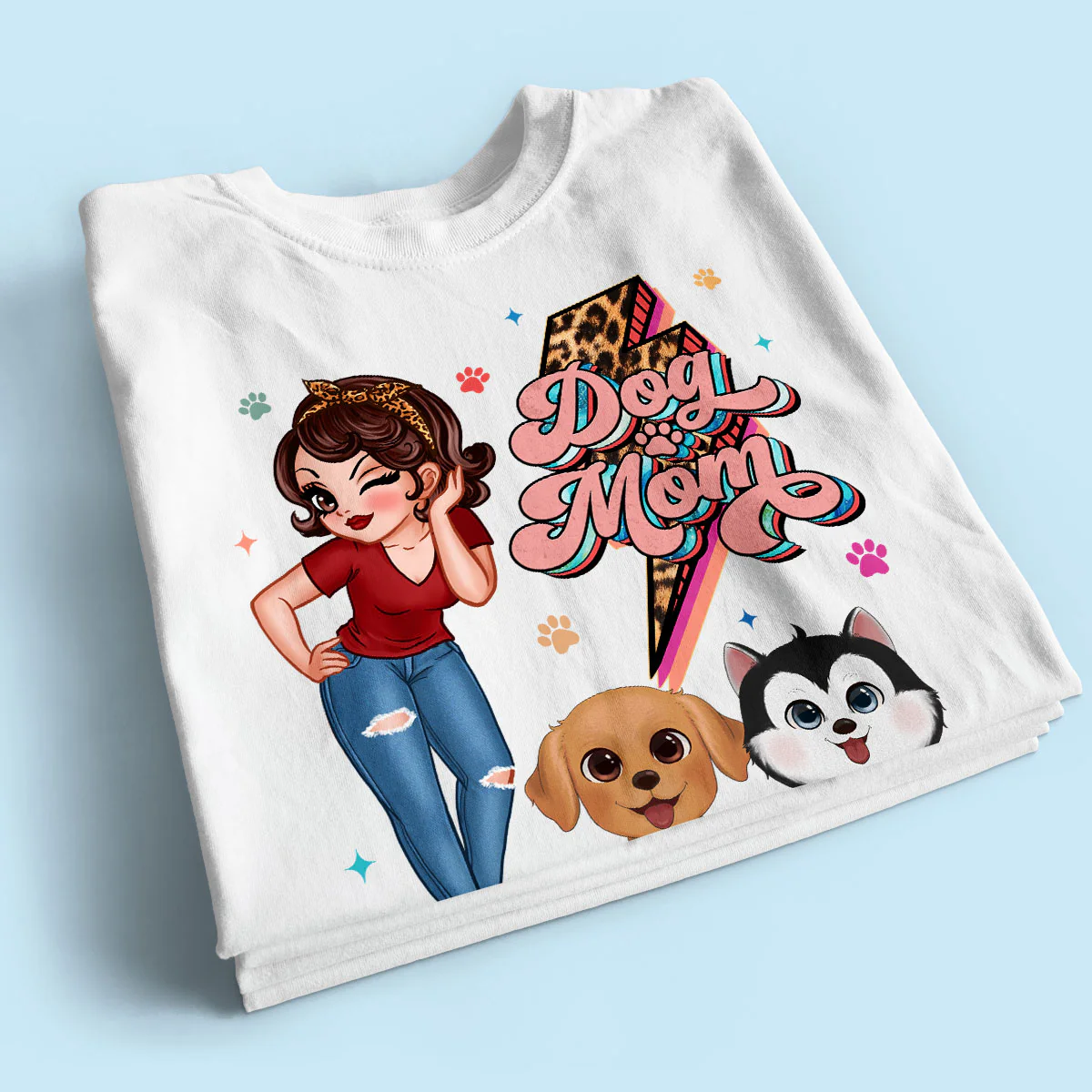 Dog Mom Retro Leopard Lightning Personalized Shirt - Image 2
