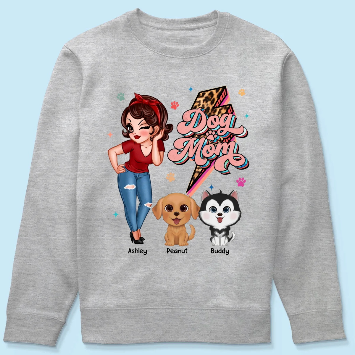 Dog Mom Retro Leopard Lightning Personalized Shirt - Image 20