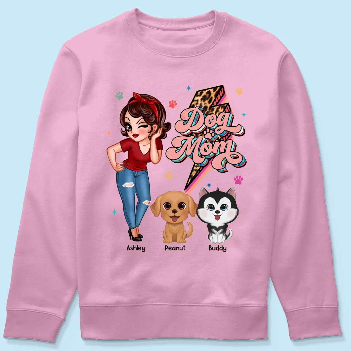 Dog Mom Retro Leopard Lightning Personalized Shirt - Image 21