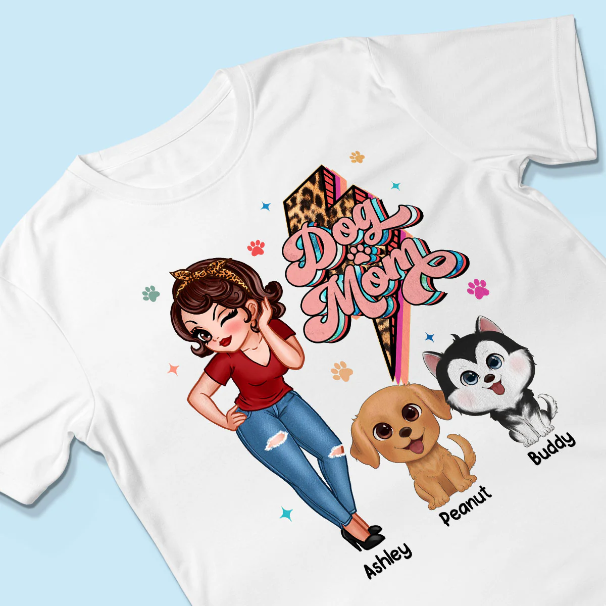 Dog Mom Retro Leopard Lightning Personalized Shirt - Image 3