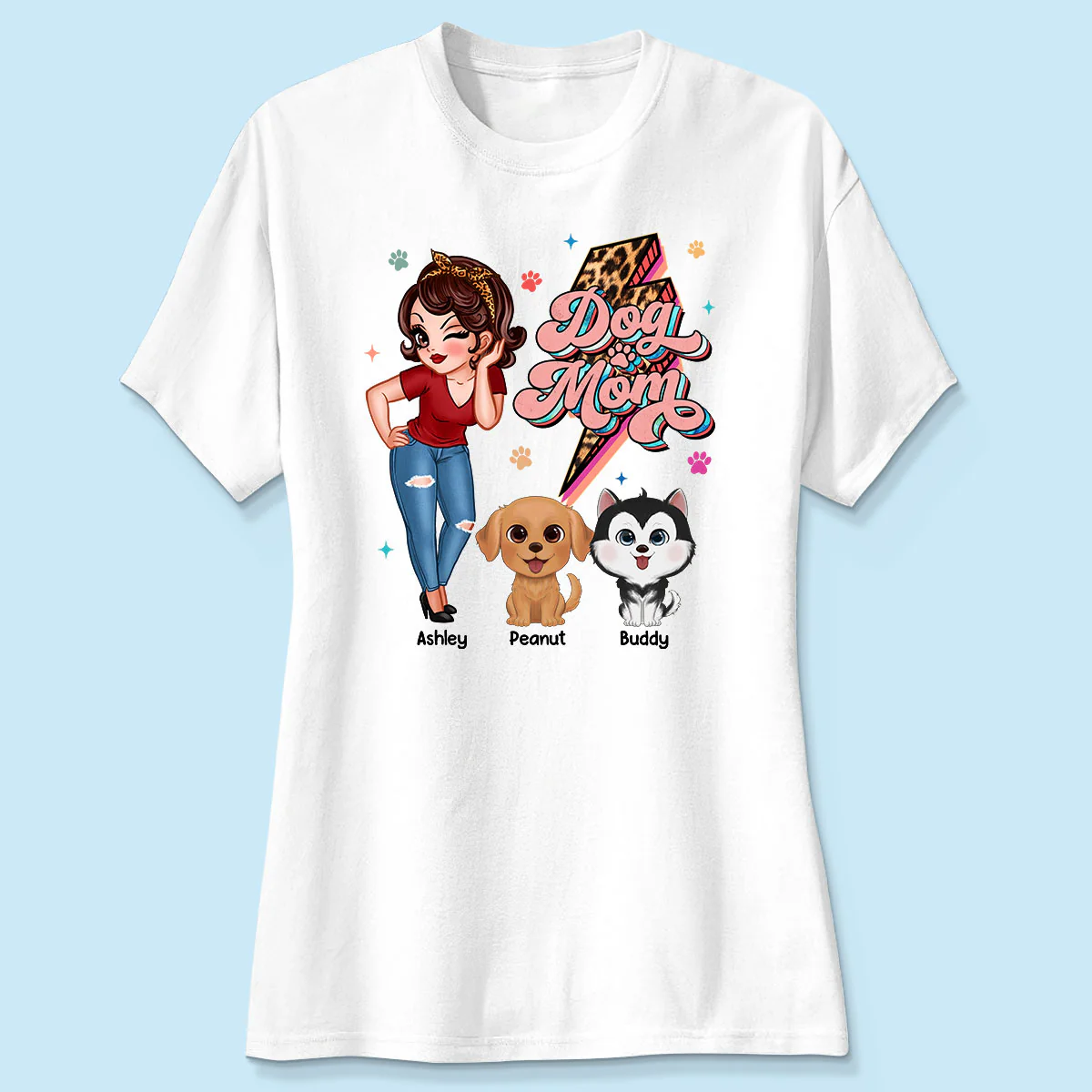 Dog Mom Retro Leopard Lightning Personalized Shirt - Image 4
